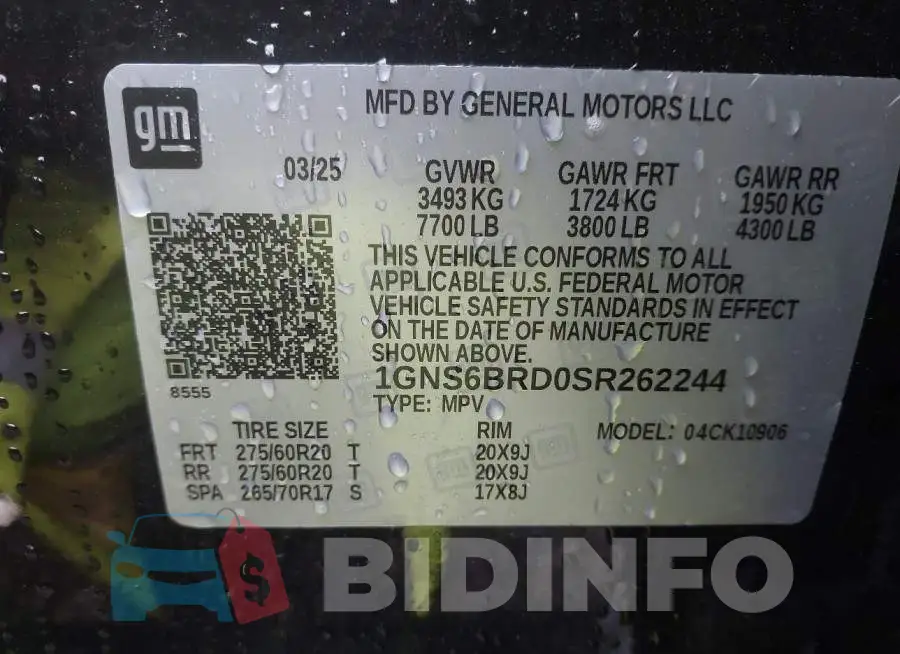 1GNS6BRD0SR262244 Photo# 9