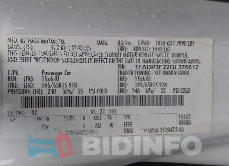 1FADP3E22GL376612 Photo# 9