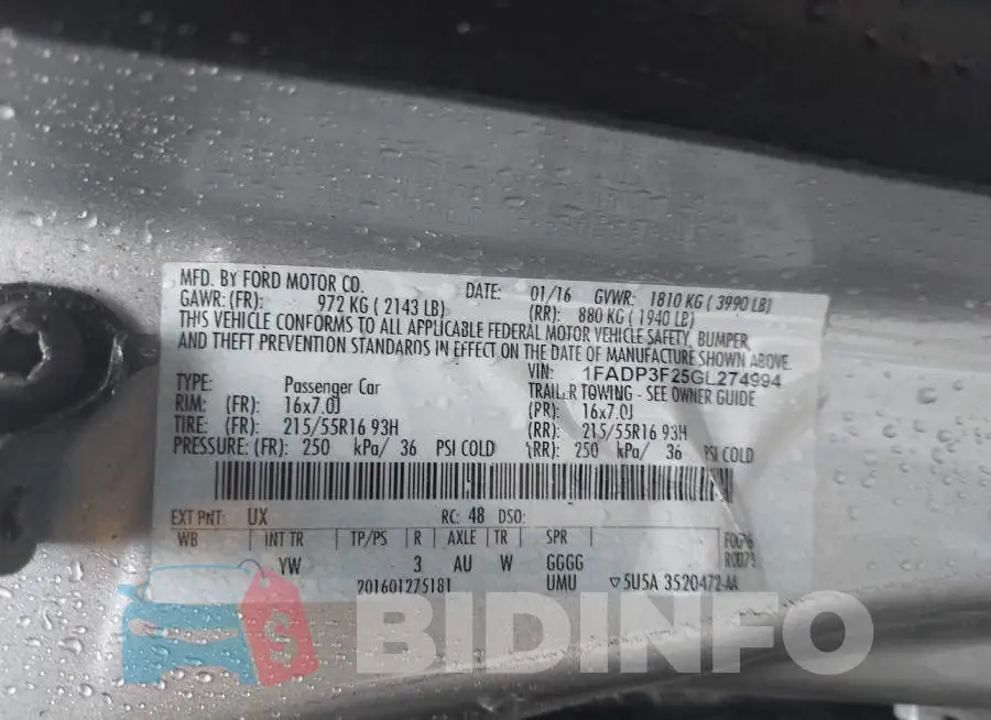 1FADP3F25GL274994 Photo# 9