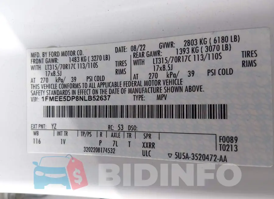 1FMEE5DP8NLB52637 Photo# 9