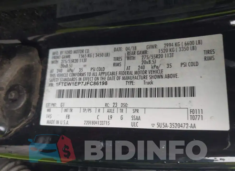 1FTEW1EP7JFC86198 Photo# 9
