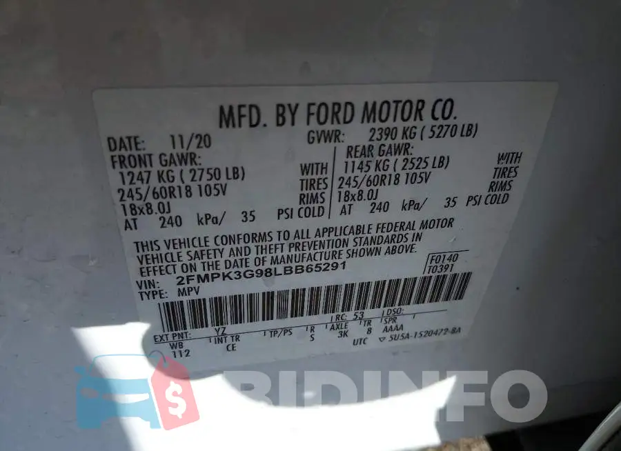 2FMPK3G98LBB65291 Photo# 9