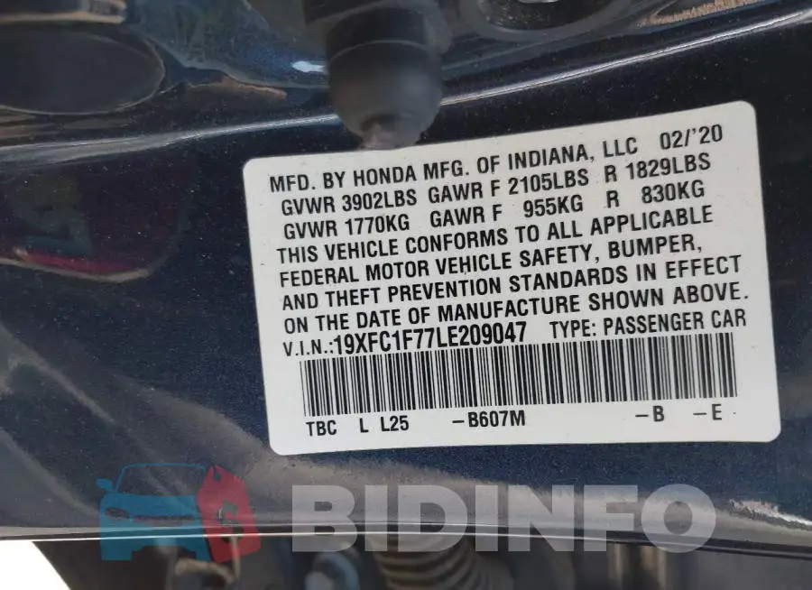 19XFC1F77LE209047 Photo# 9