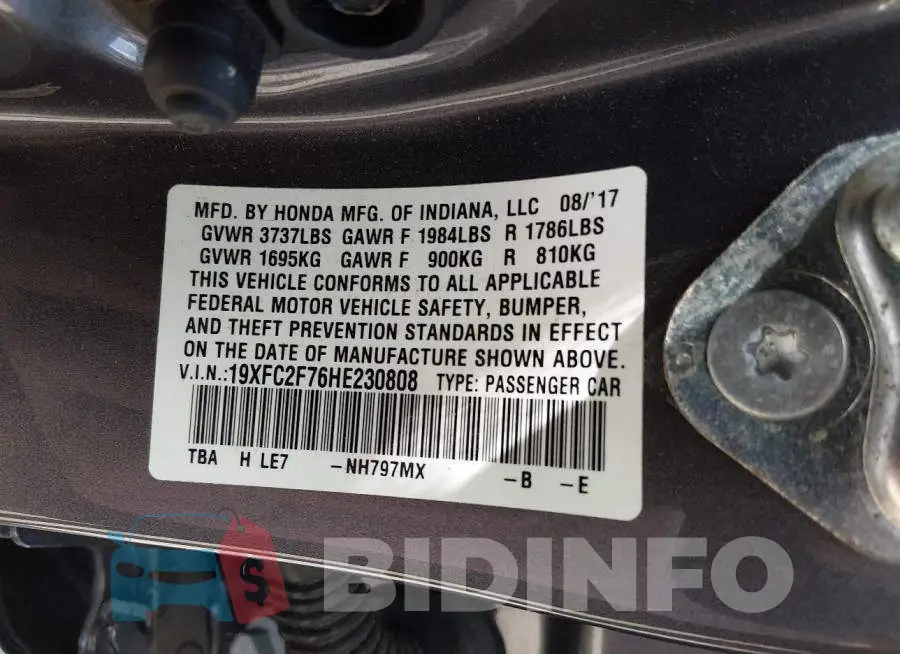 19XFC2F76HE230808 Photo# 9