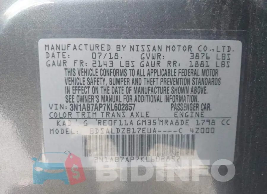 3N1AB7AP7KL602857 Photo# 9