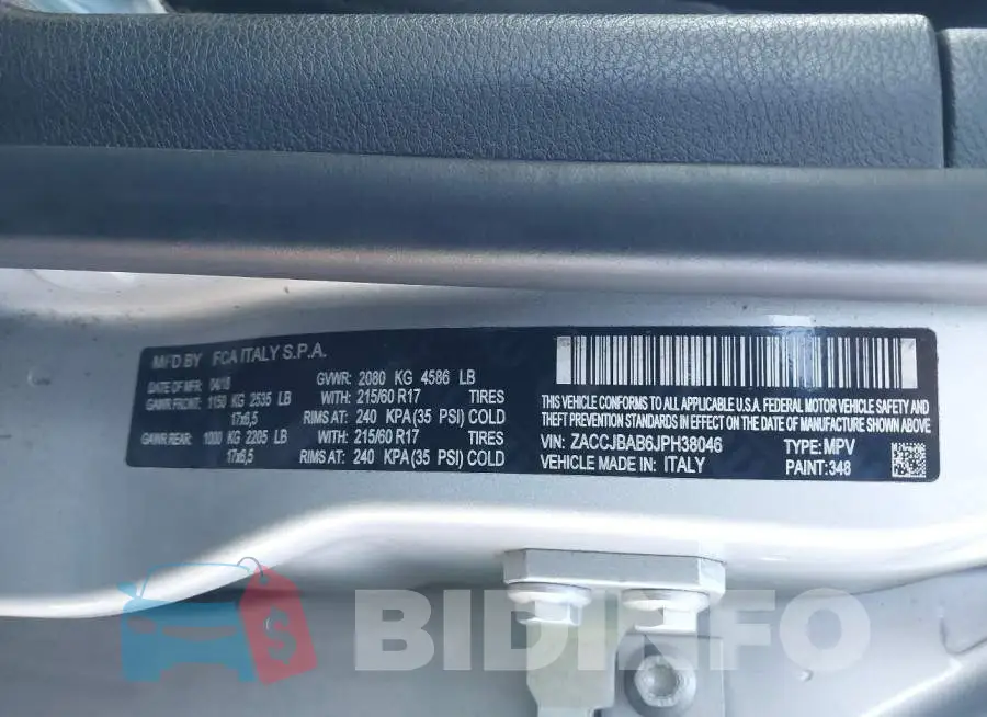 ZACCJBAB6JPH38046 Photo# 9