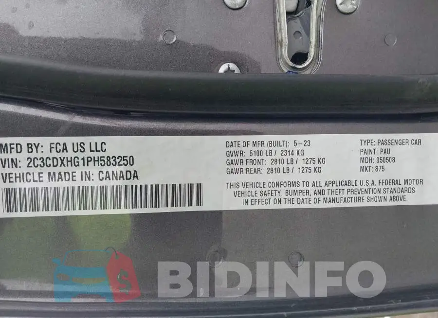 2C3CDXHG1PH583250 Photo# 9