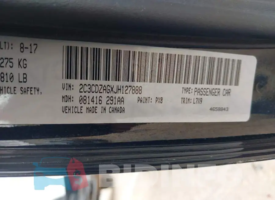 2C3CDZAGXJH127888 Photo# 9