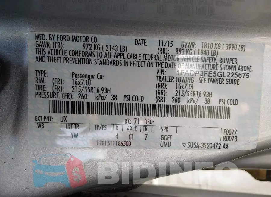 1FADP3FE5GL225675 Photo# 9