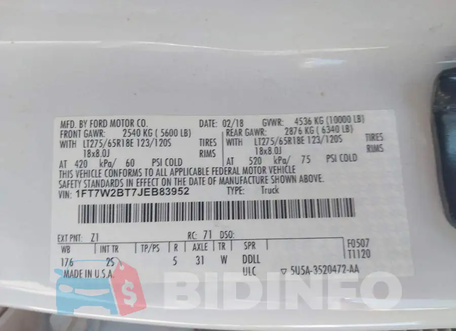 1FT7W2BT7JEB83952 Photo# 9