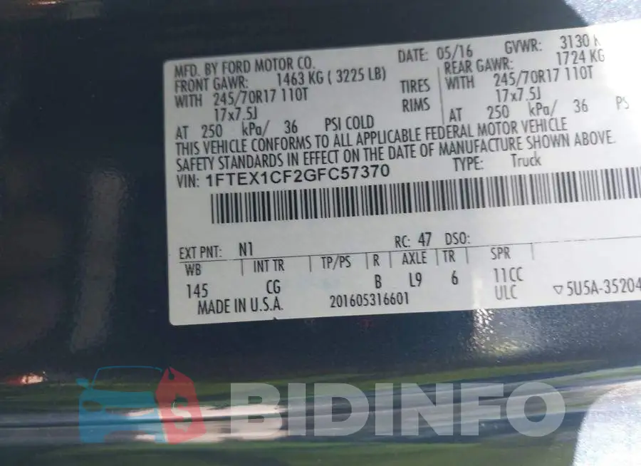 1FTEX1CF2GFC57370 Photo# 9
