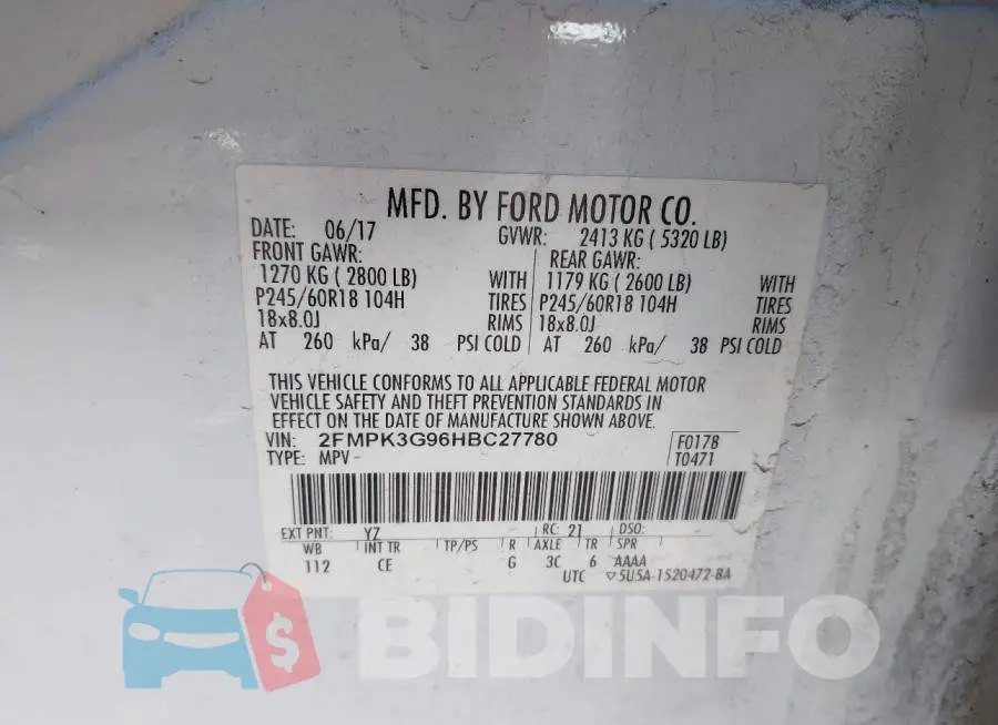 2FMPK3G96HBC27780 Photo# 9