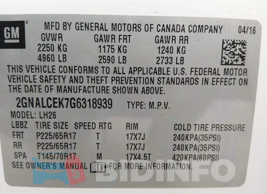 2GNALCEK7G6318939 Photo# 9