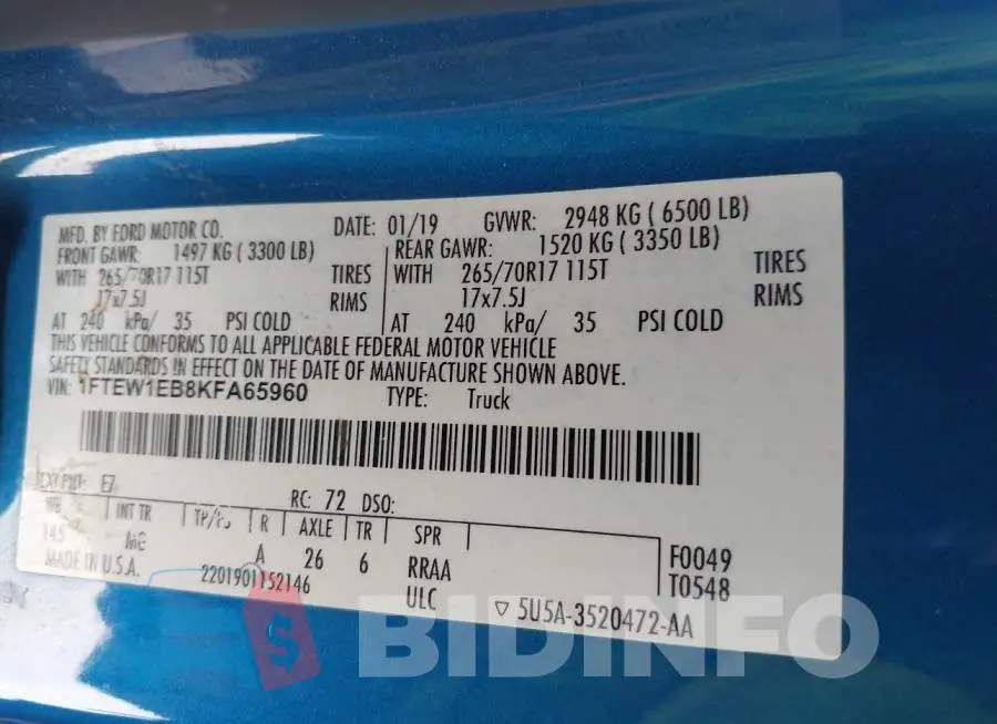 1FTEW1EB8KFA65960 Photo# 9