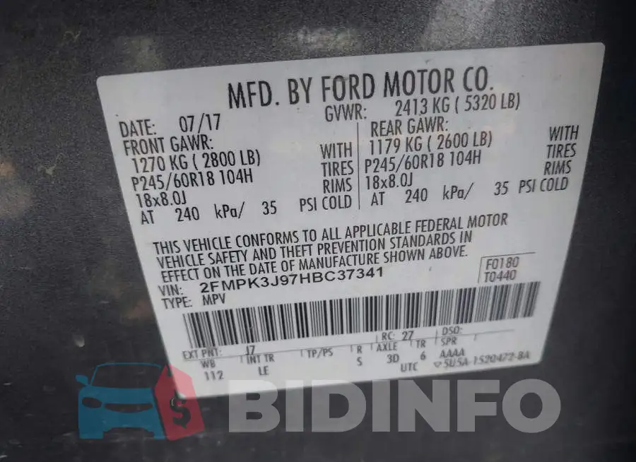 2FMPK3J97HBC37341 Photo# 9
