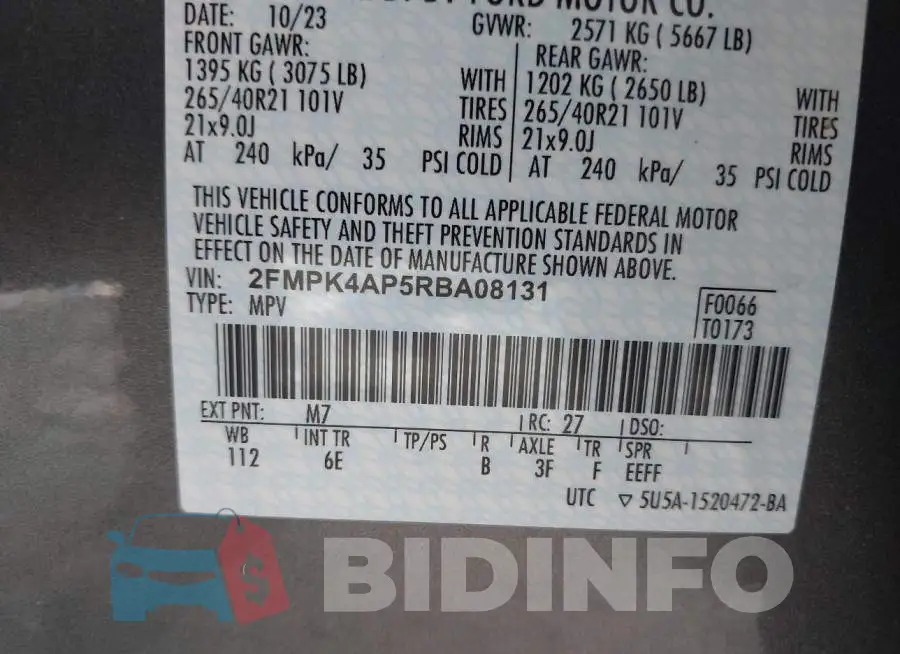 2FMPK4AP5RBA08131 Photo# 9