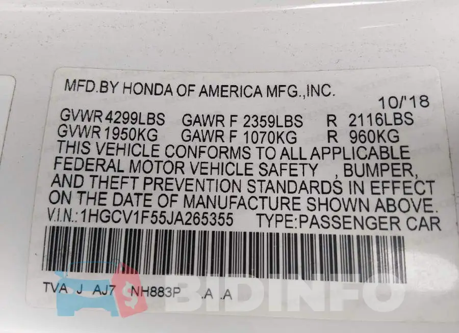 1HGCV1F55JA265355 Photo# 9
