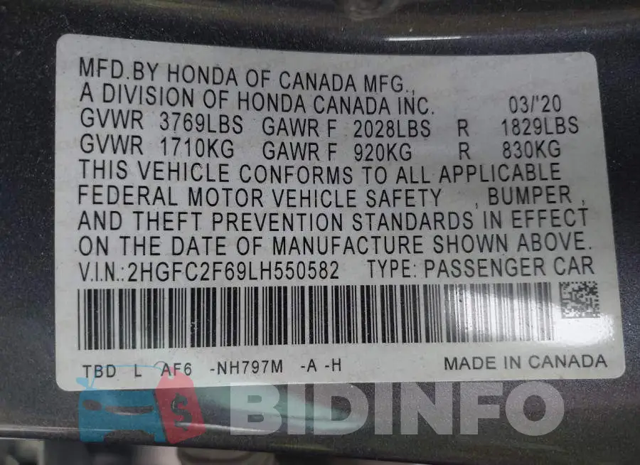 2HGFC2F69LH550582 Photo# 9