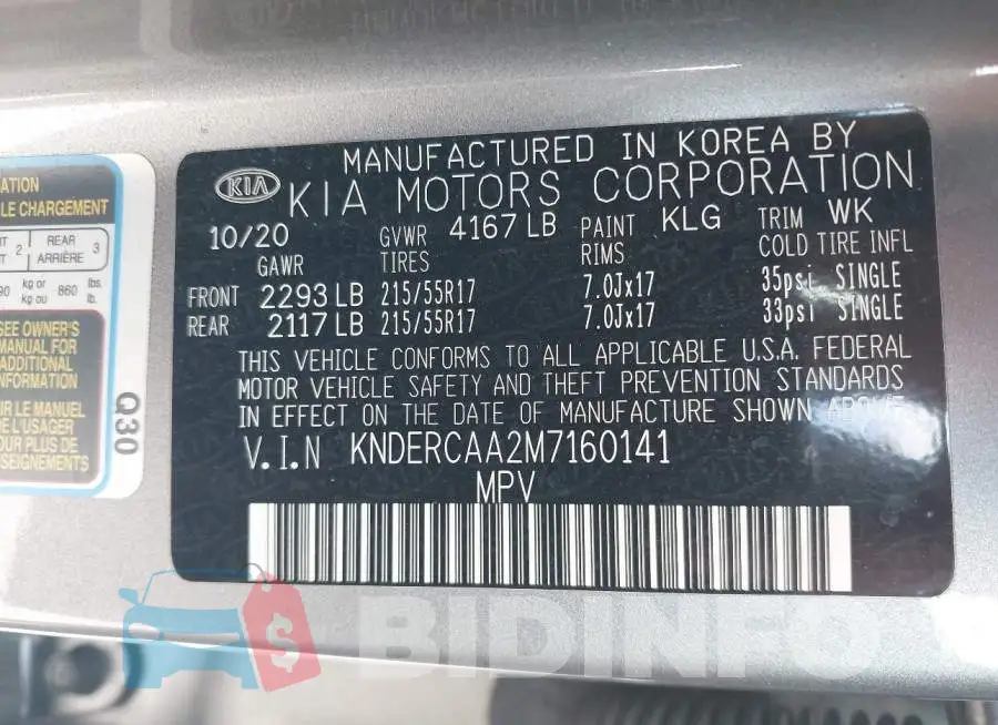 KNDERCAA2M7160141 Photo# 9
