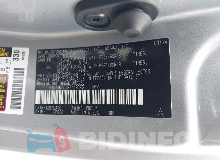 5TDZSKFC1RS119376 Photo# 9