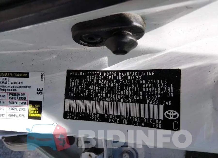 5YFB4MDE5PP036311 Photo# 9