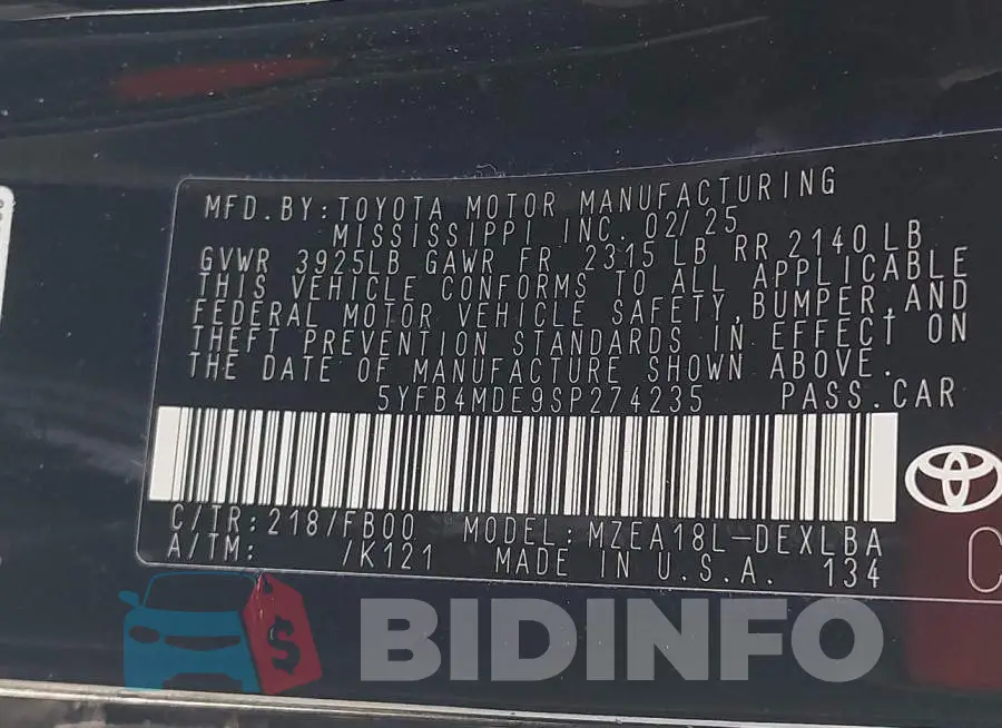 5YFB4MDE9SP274235 Photo# 9