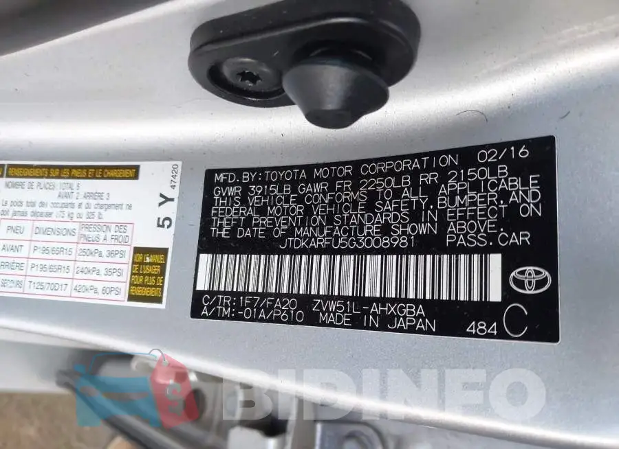 JTDKARFU5G3008981 Photo# 9