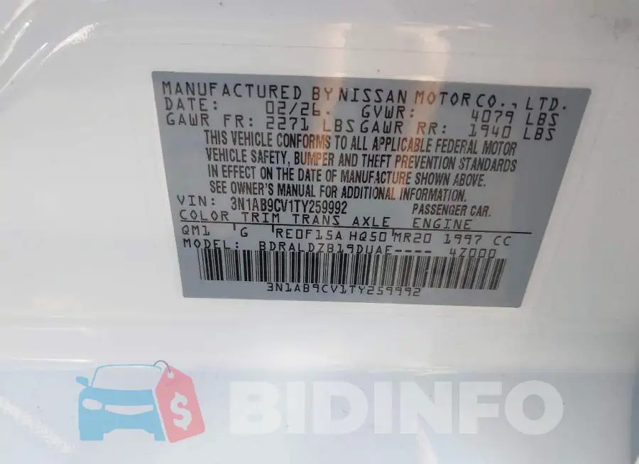 3N1AB9CV1TY259992 Photo# 9