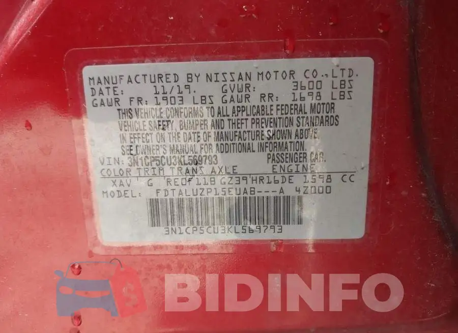 3N1CP5CU3KL569793 Photo# 9