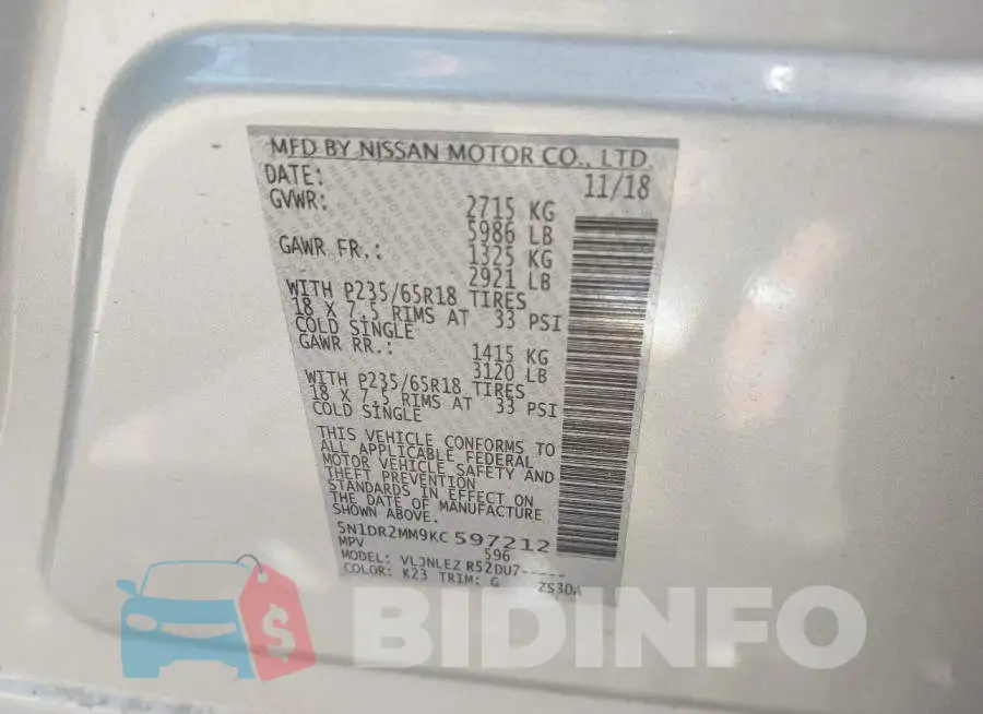 5N1DR2MM9KC597212 Photo# 9