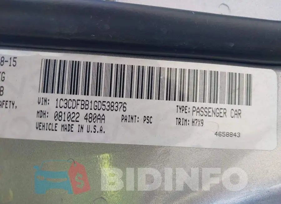 1C3CDFBB1GD538376 Photo# 9