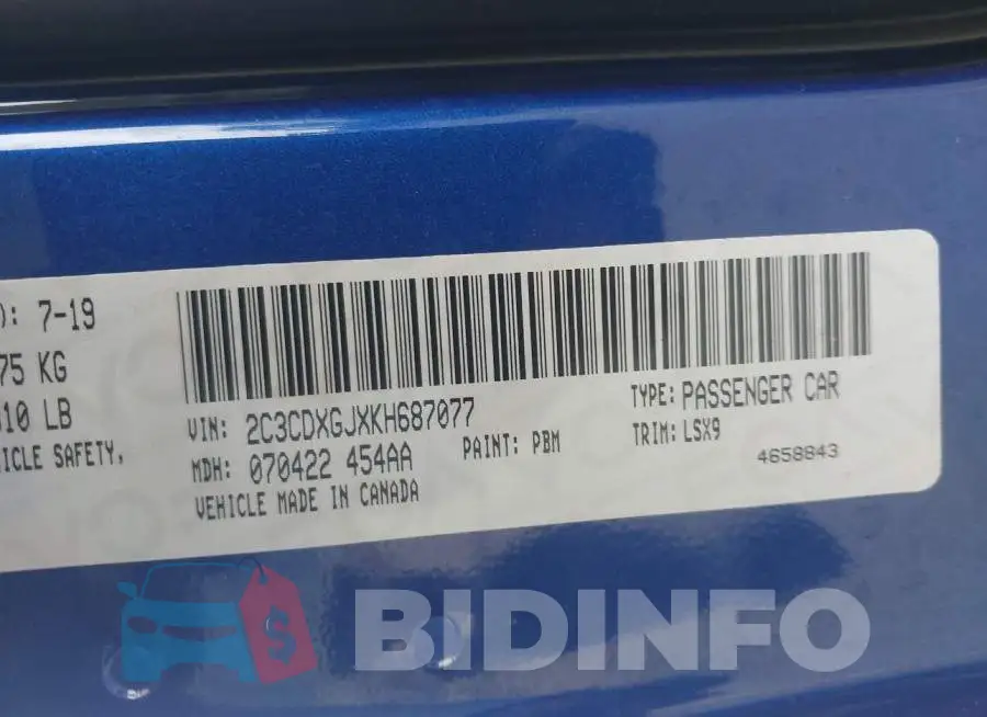 2C3CDXGJXKH687077 Photo# 9