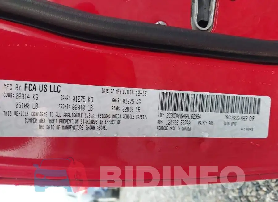 2C3CDXHG4GH162994 Photo# 9