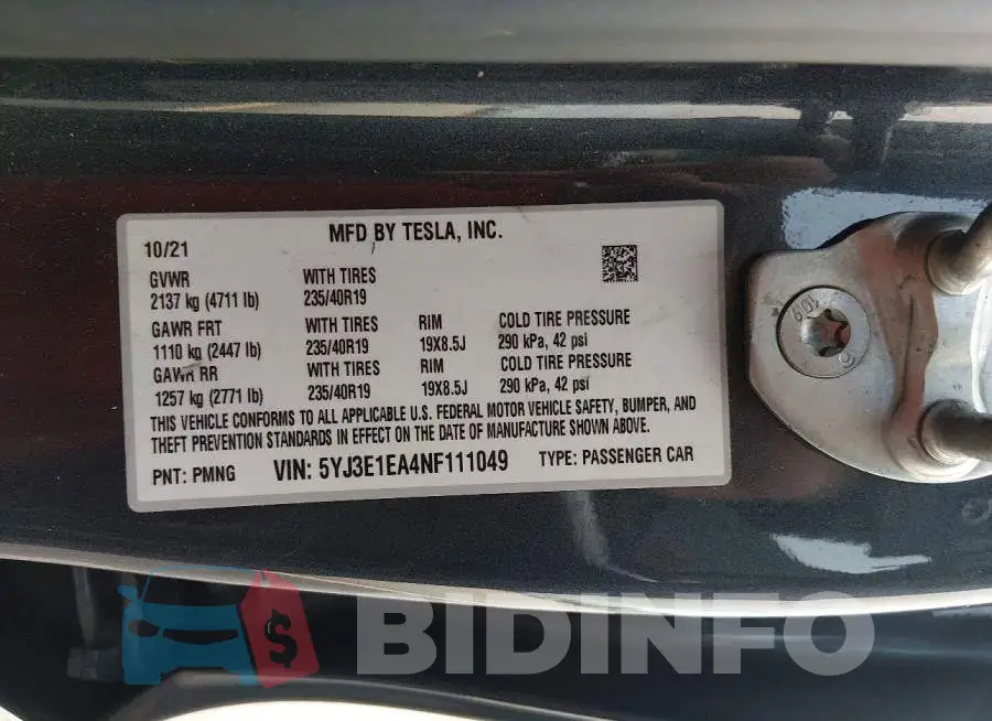 5YJ3E1EA4NF111049 Photo# 9