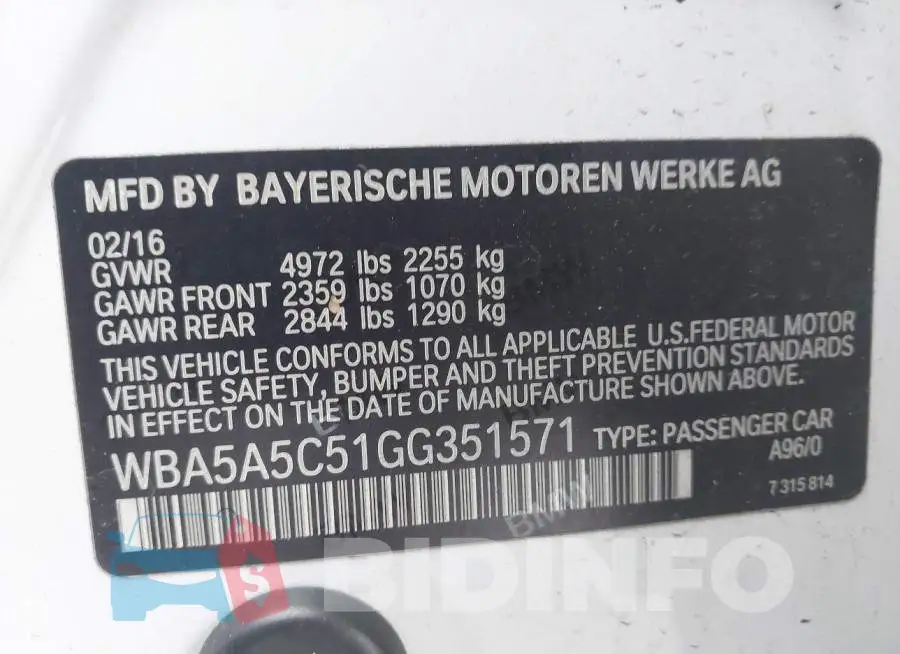 WBA5A5C51GG351571 Photo# 9