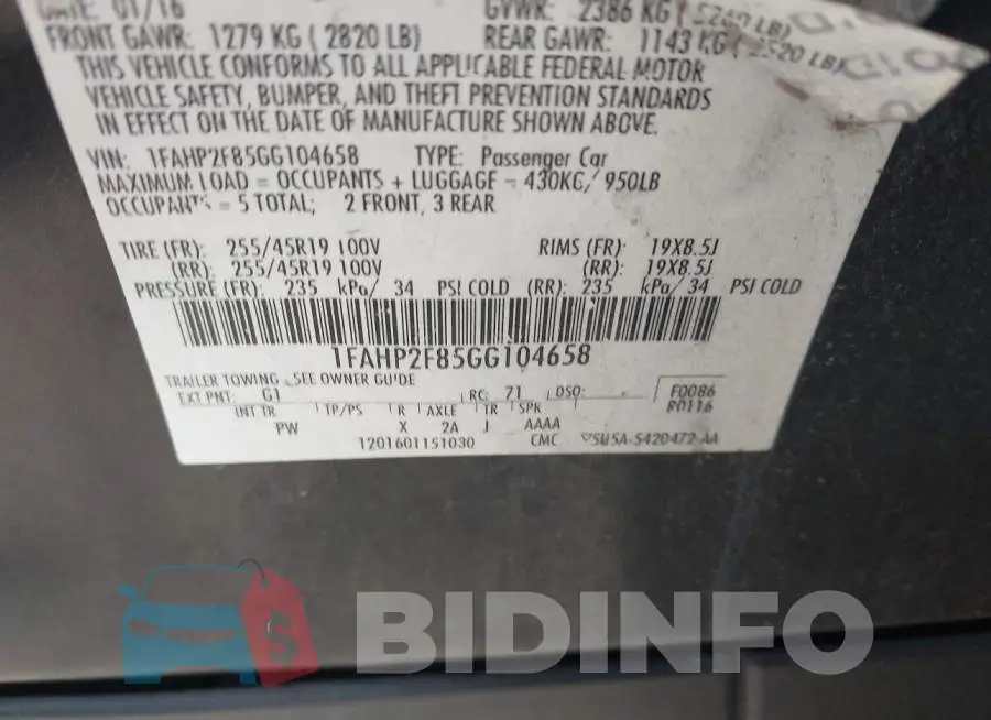 1FAHP2F85GG104658 Photo# 9