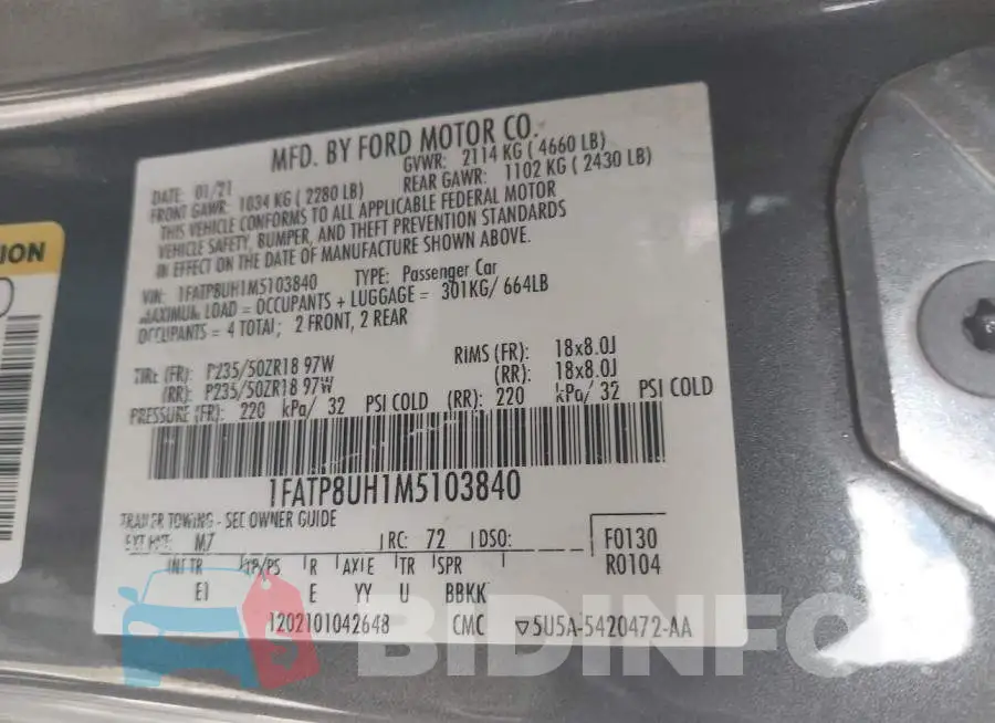 1FATP8UH1M5103840 Photo# 9