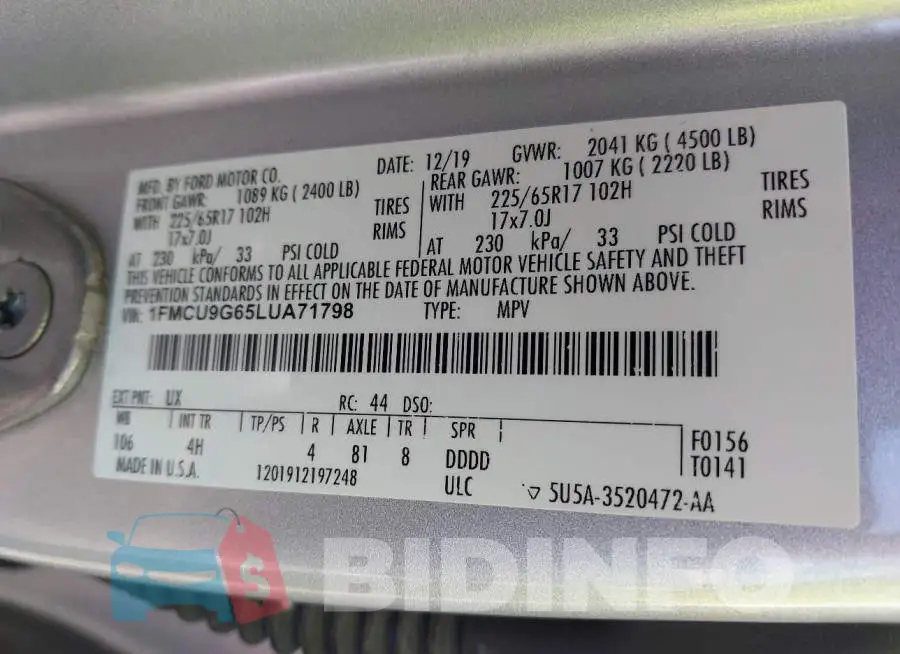 1FMCU9G65LUA71798 Photo# 9