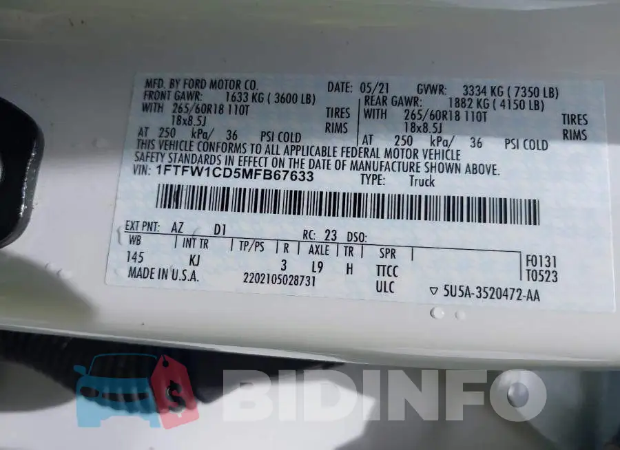 1FTFW1CD5MFB67633 Photo# 9