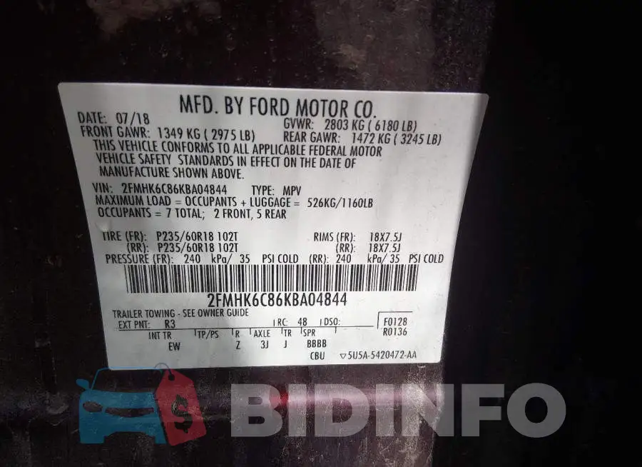 2FMHK6C86KBA04844 Photo# 9