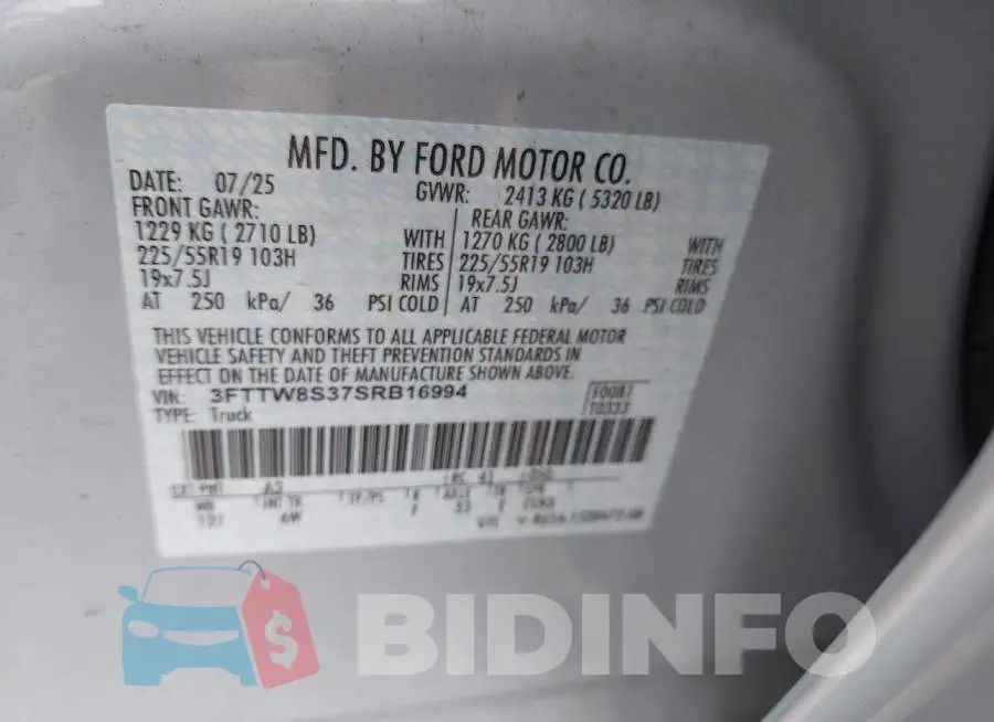 3FTTW8S37SRB16994 Photo# 9