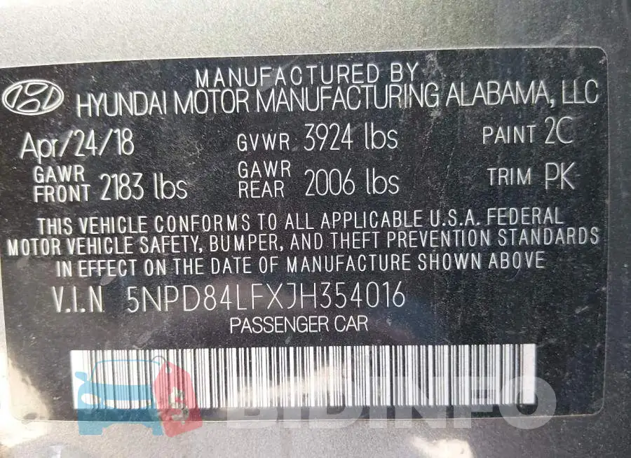 5NPD84LFXJH354016 Photo# 9