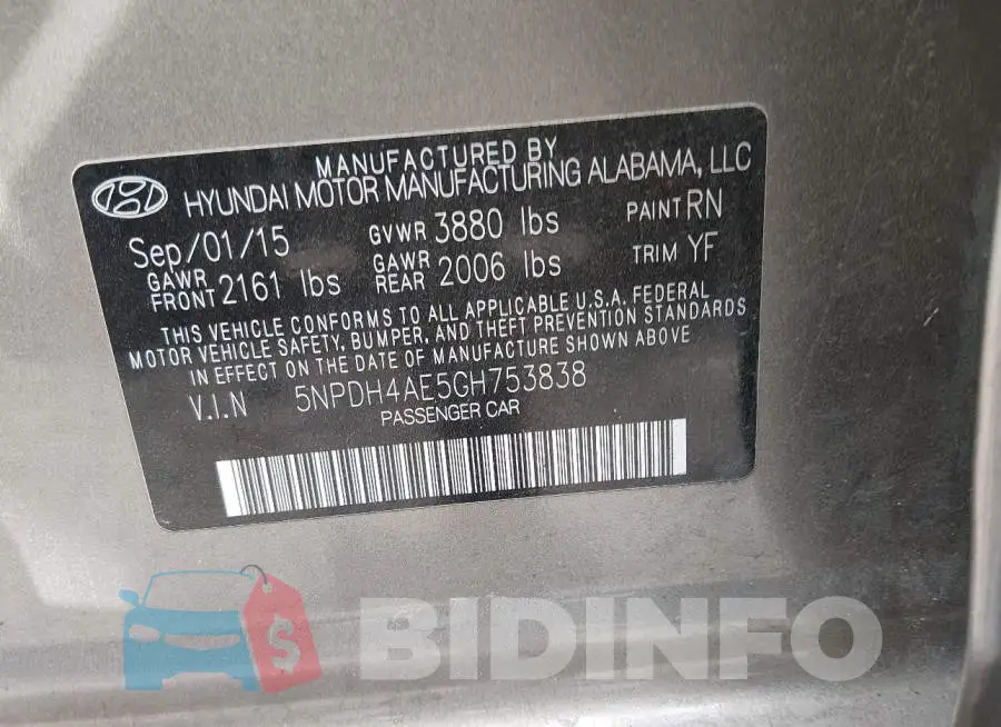 5NPDH4AE5GH753838 Photo# 9