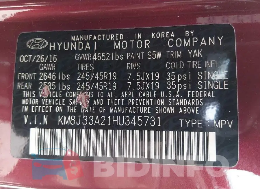 KM8J33A21HU345731 Photo# 9