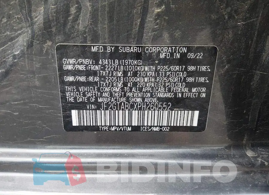 JF2GTABCXPH260552 Photo# 9
