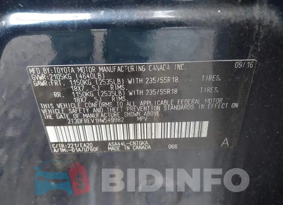 2T3DFREV1HW549982 Photo# 9