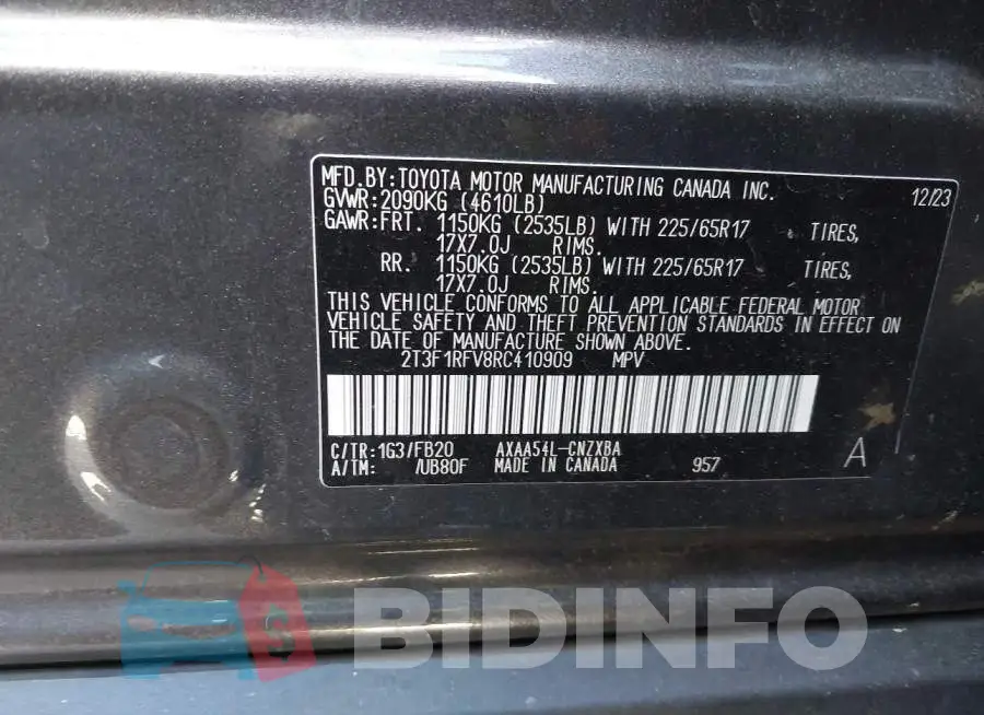 2T3F1RFV8RC410909 Photo# 9