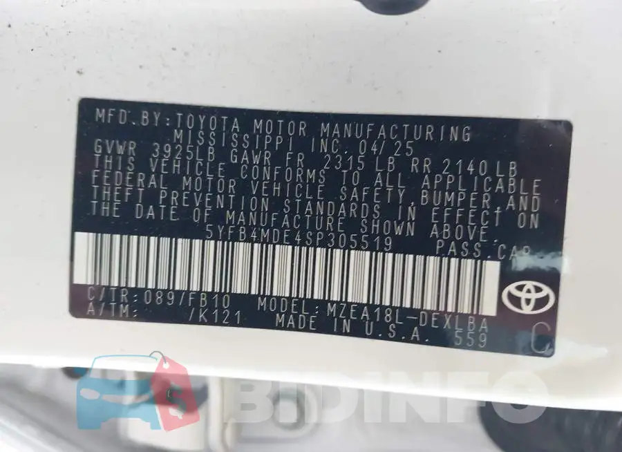 5YFB4MDE4SP305519 Photo# 9