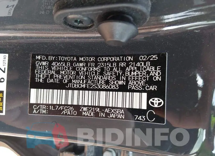 JTDBCMFE2S3086083 Photo# 9