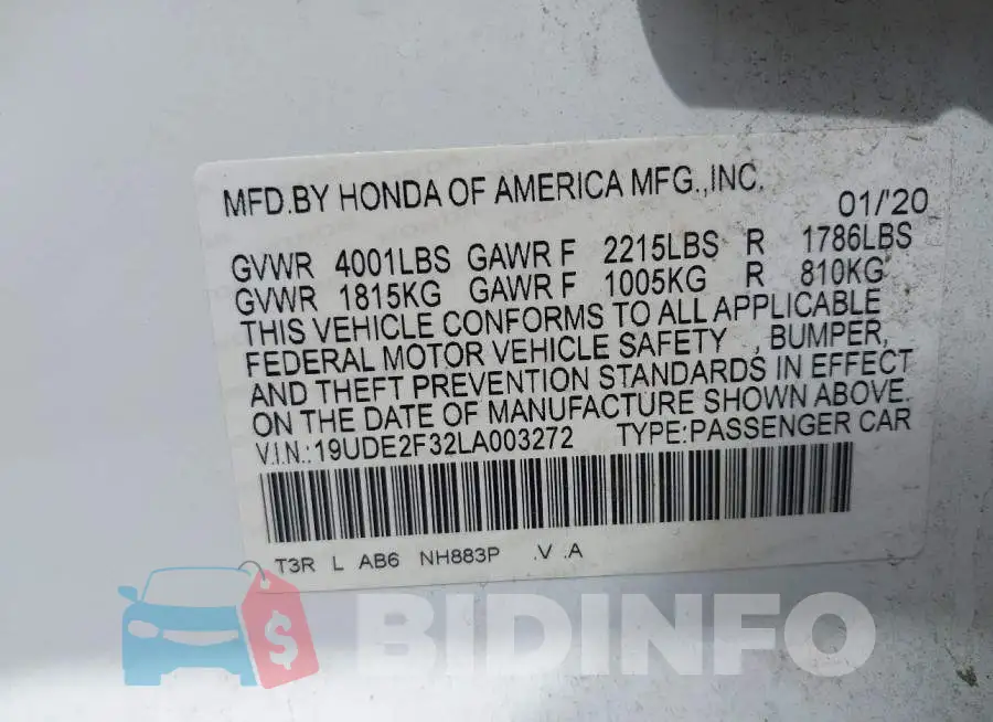 19UDE2F32LA003272 Photo# 9